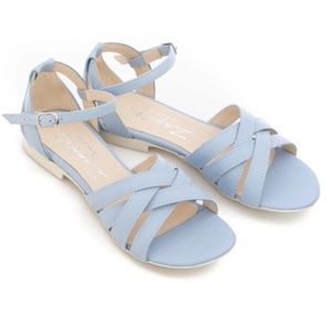 ZAPATO Light Blue Grain Crisscross Ankle-Strap Leather Sandal Size EU 38